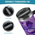 thumbnail image 5 of 40oz insulated car cup with handle and straw suitable for all ages Stainless steel vacuum insulated cup. Shimmering Purple Butterflies, 5 of 10