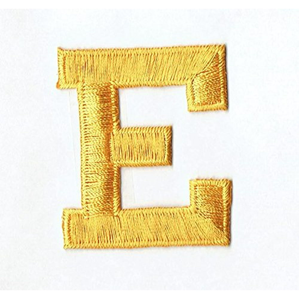 Alphabet Letter E Color Yellow 2" Block Style Iron On Embroidered Applique Patch
