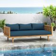 thumbnail image 3 of Outdoor Patio Couch, 3 Seater Solid Wood Patio Sofa with Water Resistant Cushion, Outdoor Sofa Furniture for Garden, Backyard, Porch, Teak, 3 of 7