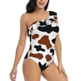 thumbnail image 3 of Easygdp Brown Black Cow Women's One Shoulder Ruffle Monokini Bathing Suits with Removable Chest Pad, Quick Drying - XX-Large, 3 of 8