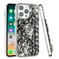 thumbnail image 3 of For Apple iPhone 15 Plus (6.7") Flowers Bling Crystal 3D Full Diamonds Pearl Sparkle Rhinestone Glitter Hybrid Cover ,Xpm Phone Case [ Floral Smoke ], 3 of 3