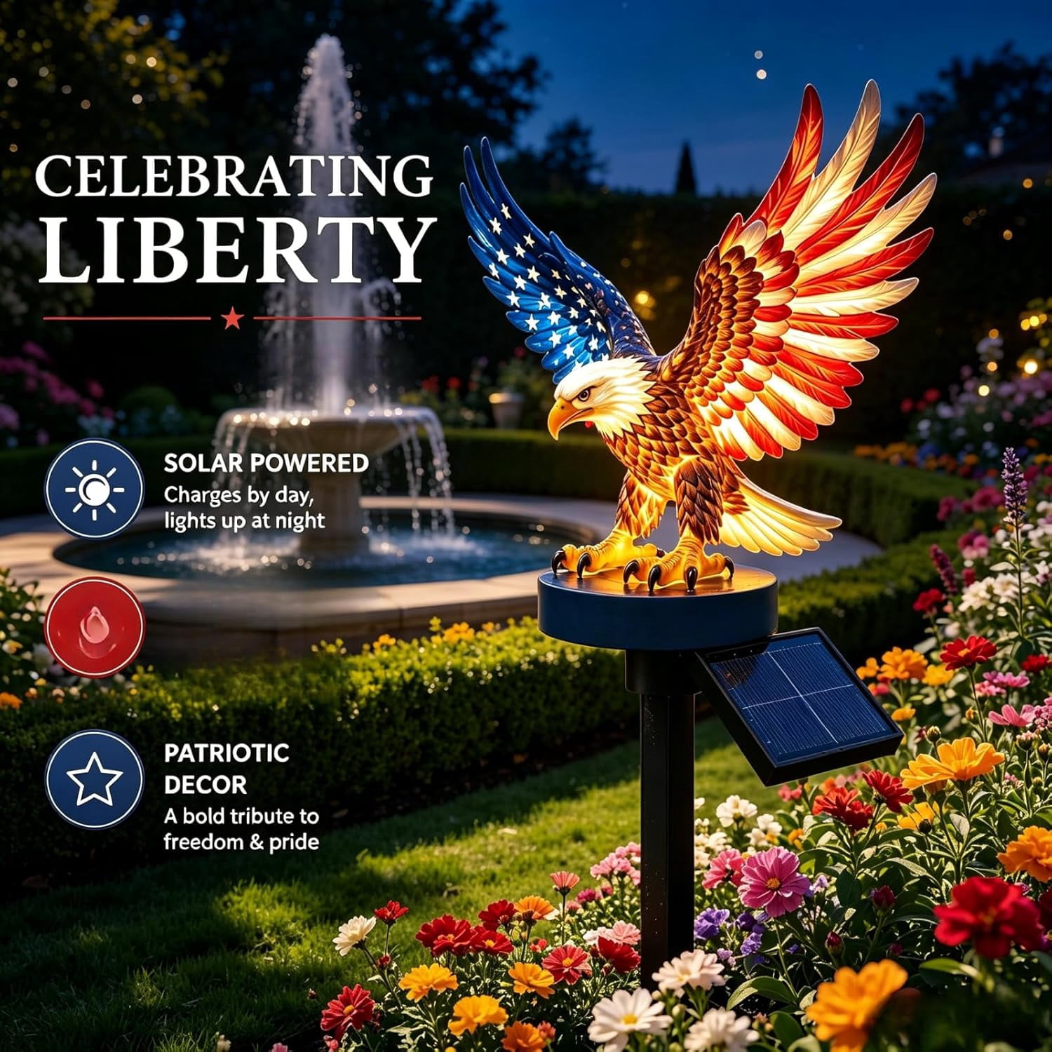 Solar Eagle Garden Light, America 250th Anniversary Solar Powered