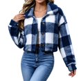 thumbnail image 7 of Maplenight Cropped Fleece Jacket Women Collared Plaid Button Down Winter Coat with Pockets Soft Warm Cozy Casual Work Office Jackets, 7 of 7