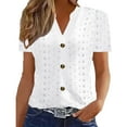 thumbnail image 5 of Tqyyweavej Women's Eyelet Shirts Button Down Solid Color Short Sleeve Blouses Hollow Out V Neck Summer Tops for Women XS-2XL, 5 of 5