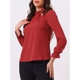 thumbnail image 3 of DARING DIVA Women's Spring Blouse Long Sleeve Ruffle Tie Neck Business Top M Dark Red, 3 of 6