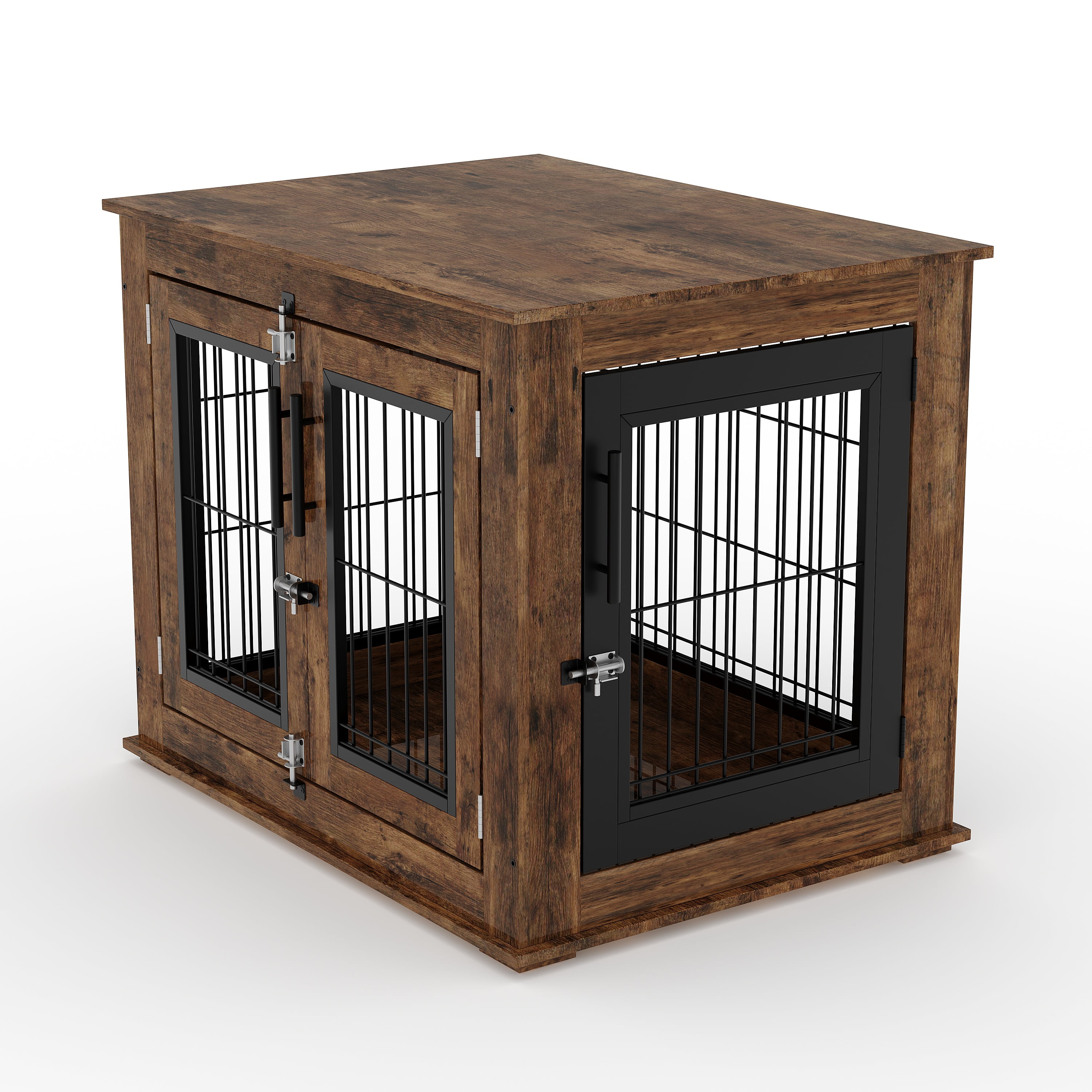 Home Heavy Duty Wooden Farmhouse Dog Crate Furniture with Double Doors, 31 Inch Wooden Dog Kennel End Table for Small / Medium Dogs, Dog House Cage Anti-Chew Pet Furniture