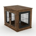 thumbnail image 3 of 2-in-1 Dog Crate End Table for Living Room, Farmhouse Style Heavy Duty Wooden Kennel Cabinet with Double Doors, Rustic Brown Furniture for Small to Medium Dogs, 3 of 8