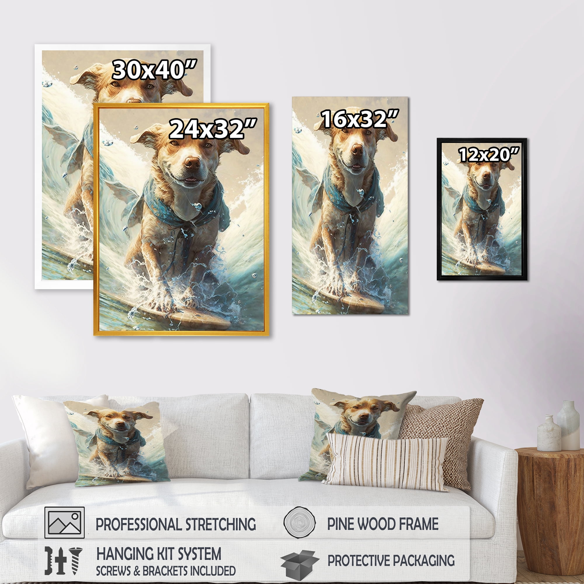 Designart Dog Surfing II Canvas Wall Art
