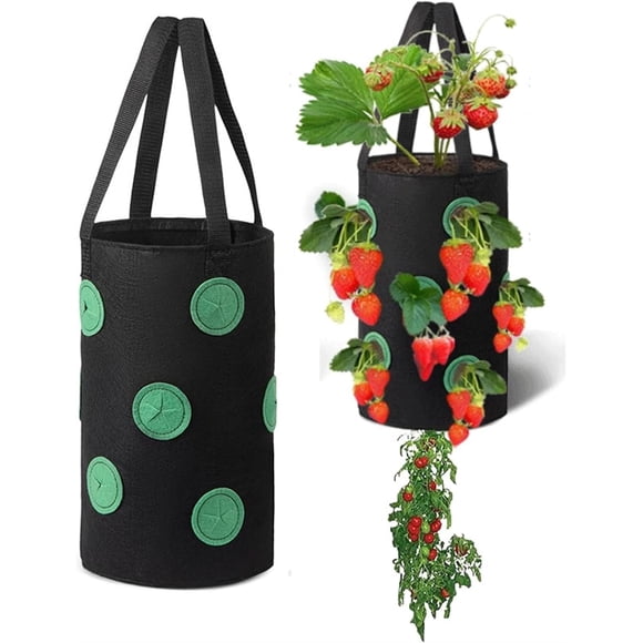 Jinsinto Upside Down Planter, 2 Pack Strawberry Planter, 3 Hanging Tomato Planting Bags with 12 Planting Holes for Garden Vegetable Planting Bags for Home Garden
