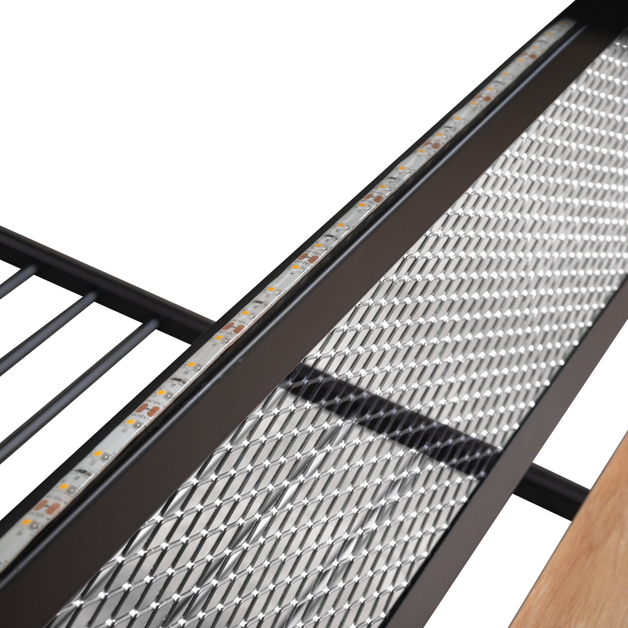 Euroco Metal Full over Full Bunk Bed with Desk and Drawers, LED Light Strip and Cabinet for Kids Teens Room, Black