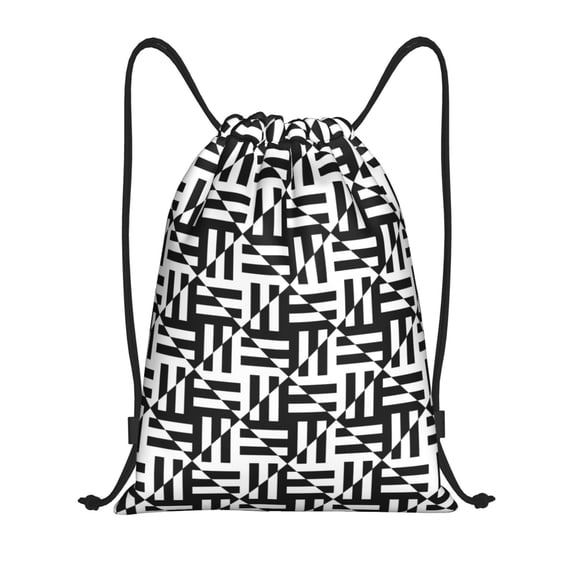 Drawstring Backpack, Men Ladies Waterproof Sports Backpack Gym Bag-Black Geometric Seamless Repeat Pattern-Small Size