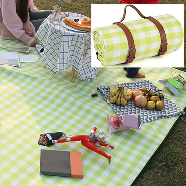 Alfombra de camping lavable para picnic en la playa 150x200cm Correa de cuero gruesa Senderismo al aire libre Suministros turísticos Manta portátil plegable impermeable multiusos para viajes de