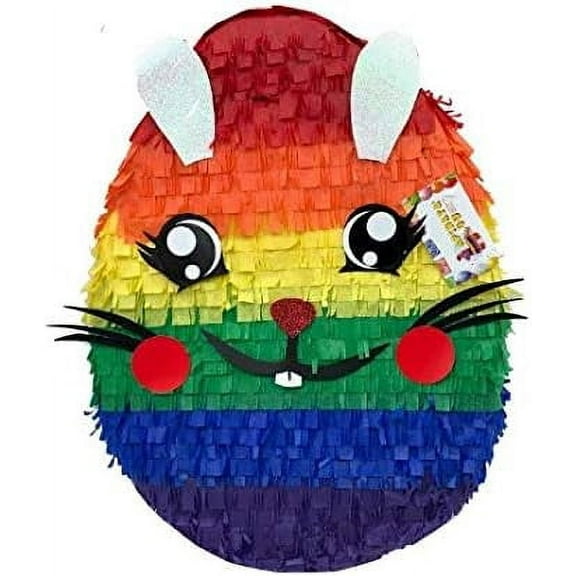 2- D Rainbow Colored Easter Egg Pinata with Bunny Accents