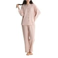 thumbnail image 2 of Amkhujs Pajamas for Women Set Button up Long Sleeve Top and Long Pants Sleepwear Loungewear Pajamas, 2 of 5