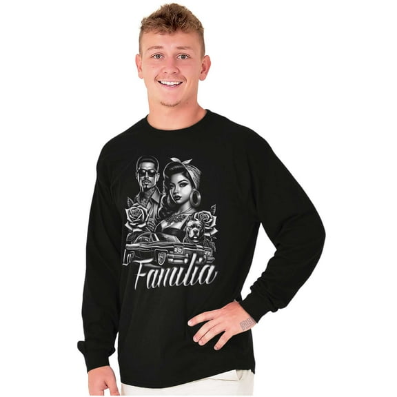 La Familia Chicana Chola Roses Long Sleeve TShirt Men Women Brisco Brands S