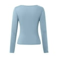 thumbnail image 5 of Arlun Womens Casual Long Sleeve T Shirts Stretch Square Neck Y2k Tops Slim Fit Solid Color Soft Comfy Going out Fall Fashion Pullovers 2025 Blue S, 5 of 5