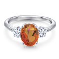 thumbnail image 3 of Gem Stone King 925 Sterling Silver Twilight Orange Mystic Quartz and White Moissanite Engagement Ring for Women | 2.26 Cttw | Oval 9X7MM | Gemstone Birthstone | Size 9, 3 of 7