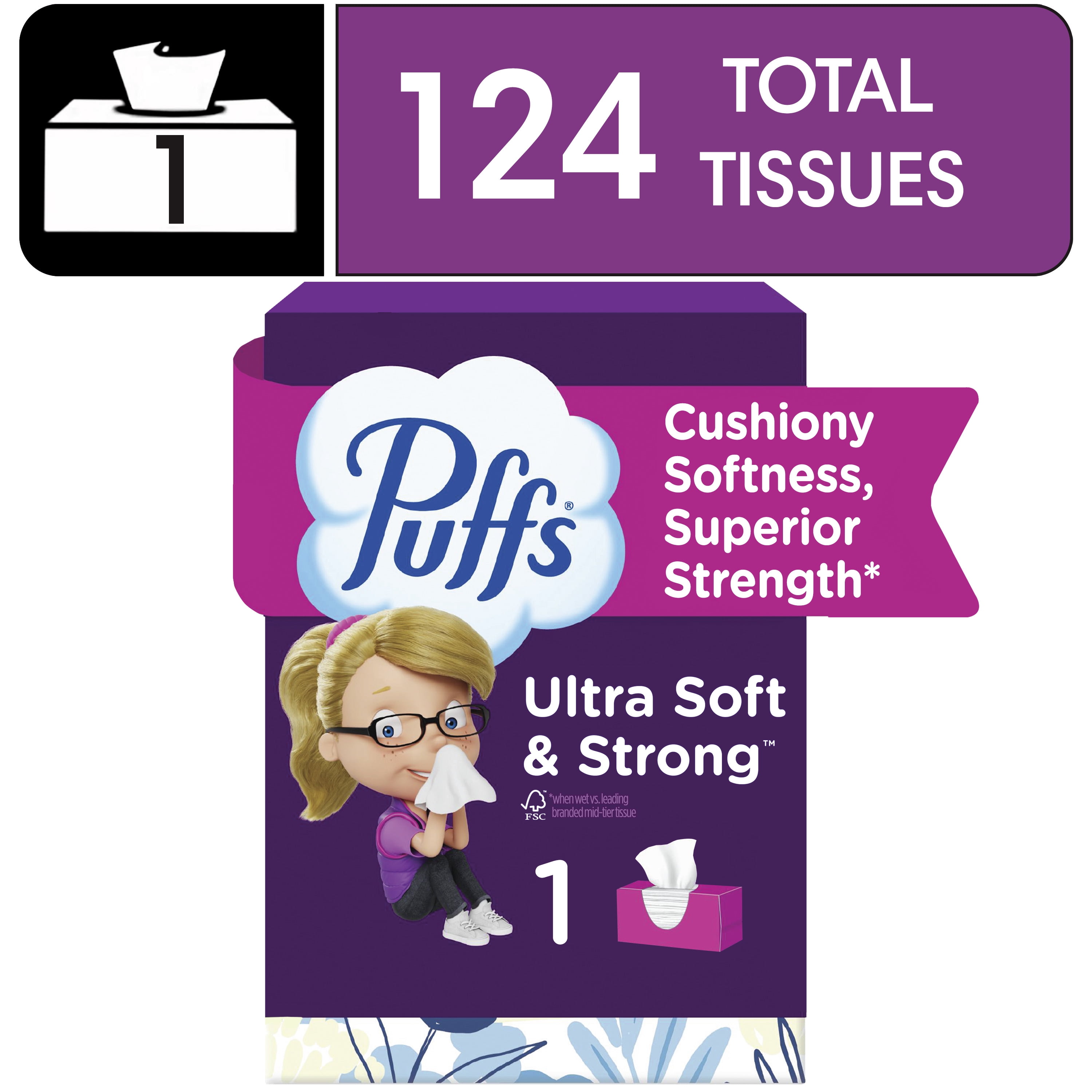 (24 pack) Puffs Ultra Soft Facial Tissues, 1 Family Size Box, 124 Facial Tissues Per Box