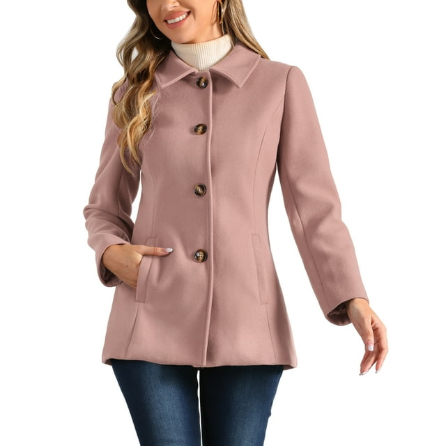 Abrigo de una sola botonadura con cuello Peter Pan para mujeres Inspire Chic XL Rosa