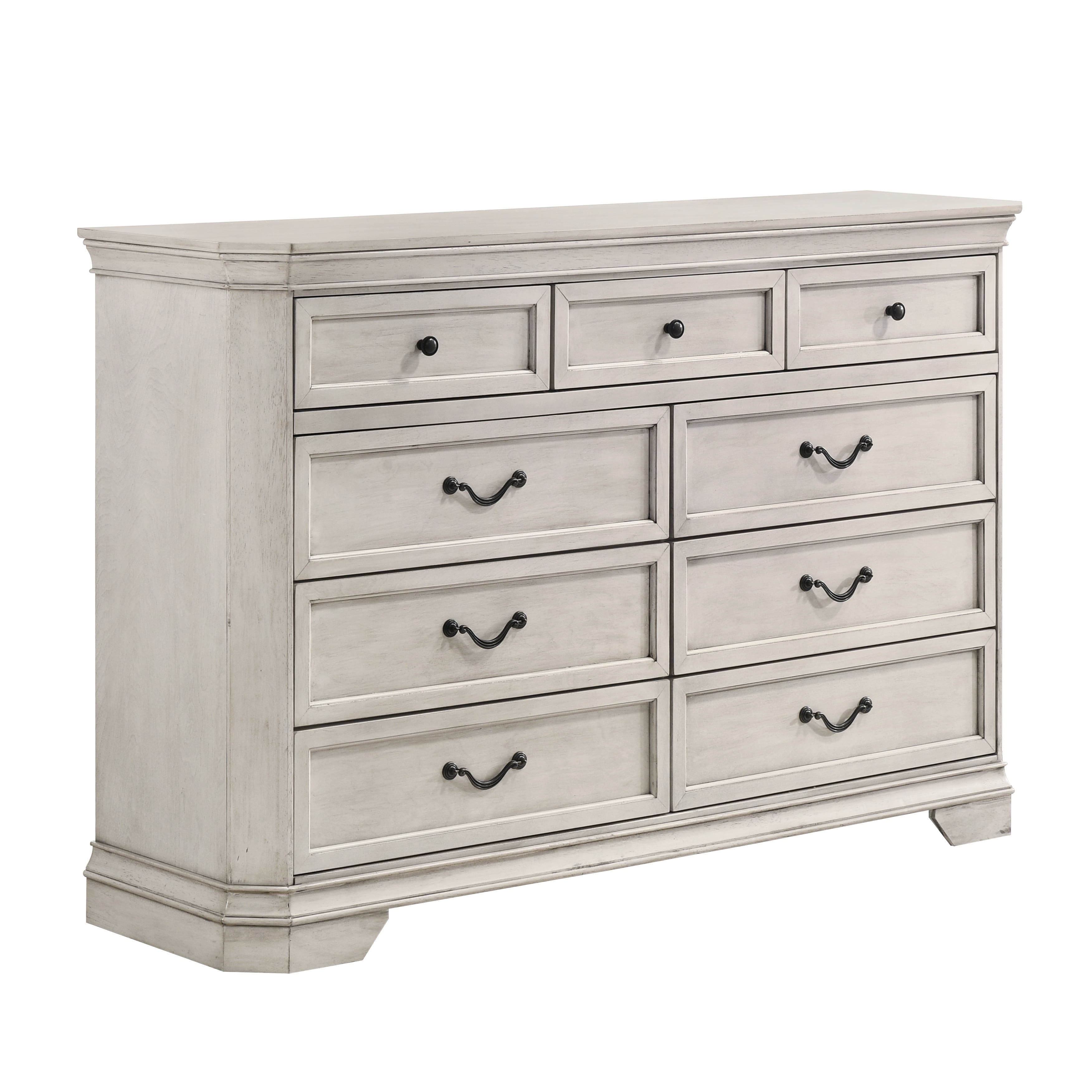 Roundhill Furniture Maderne Wood 7-Drawer Dresser, Antique White Finish