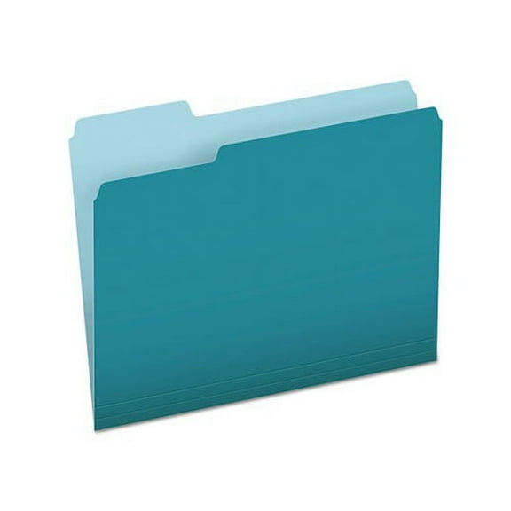 Colored File Folders 1/3-Cut Tabs, Letter Size, Teal/Light Teal, 100/Box