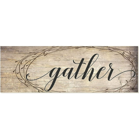 Gather Wreath Rustic Wood Farmhouse Wall Sign 6x18