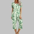 thumbnail image 2 of Moxiu Women's Capri Pajamas 2 Piece Pajama Sets Short Sleeve Round Neck Top with Capri Pants with Pockets Sleepwear Loungewear 2025 Multicolor,XL, 2 of 7