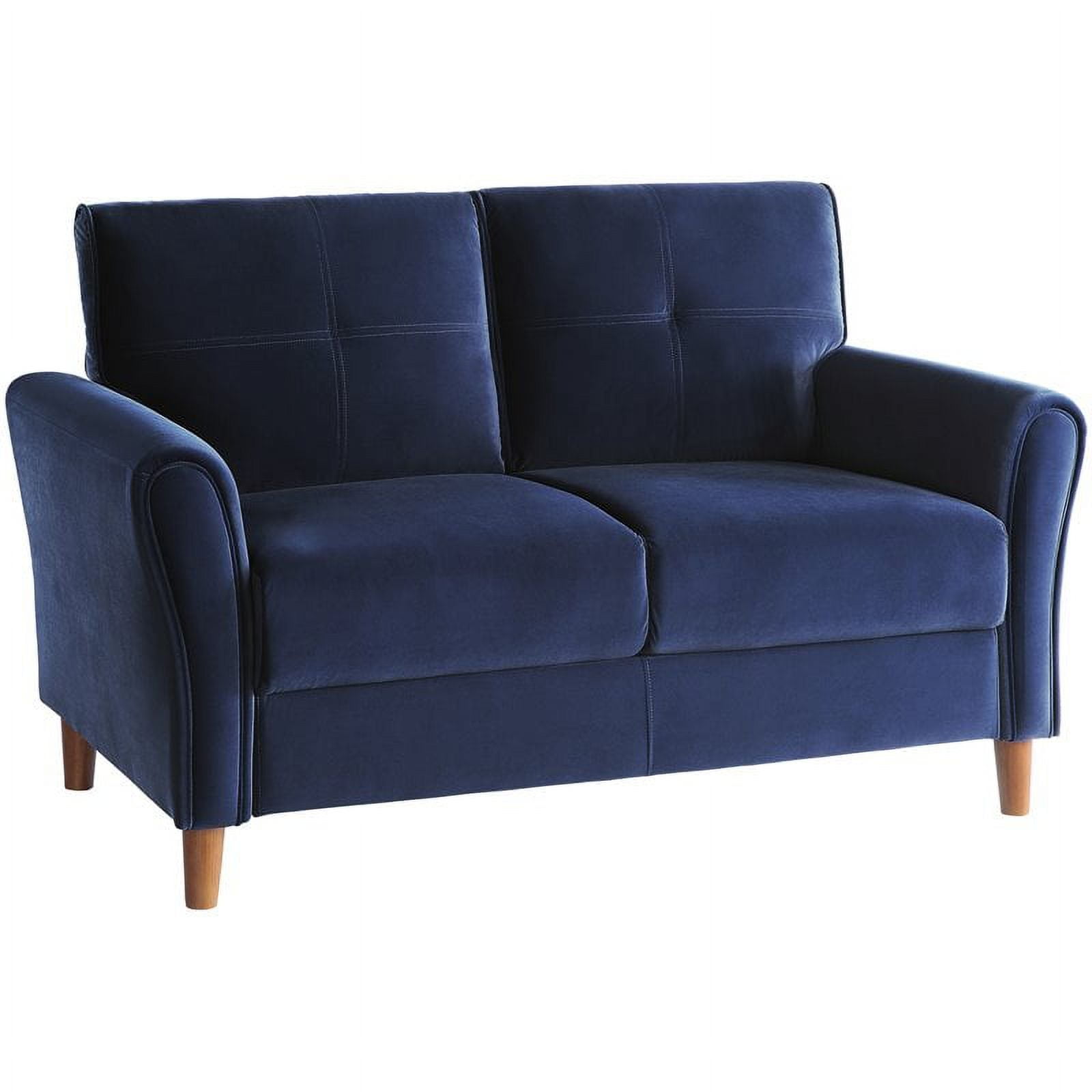 Lexicon Dunleith Tufted Velvet Upholstered Loveseat in Blue and Walnut
