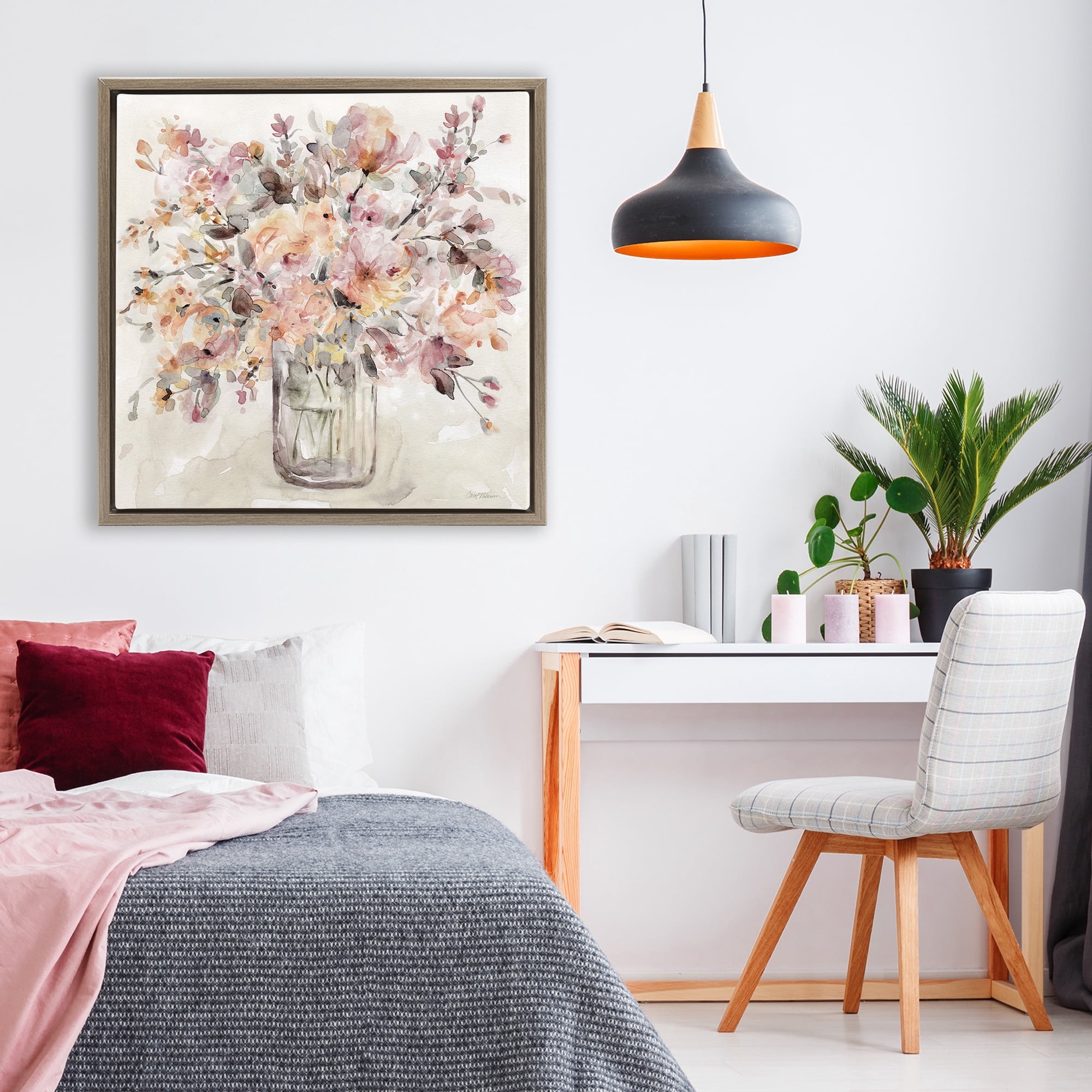 Stupell Industries Fluid Petals Watercolor Bouquet Brown Framed Floater Canvas Wall Art, design by Carol Robinson