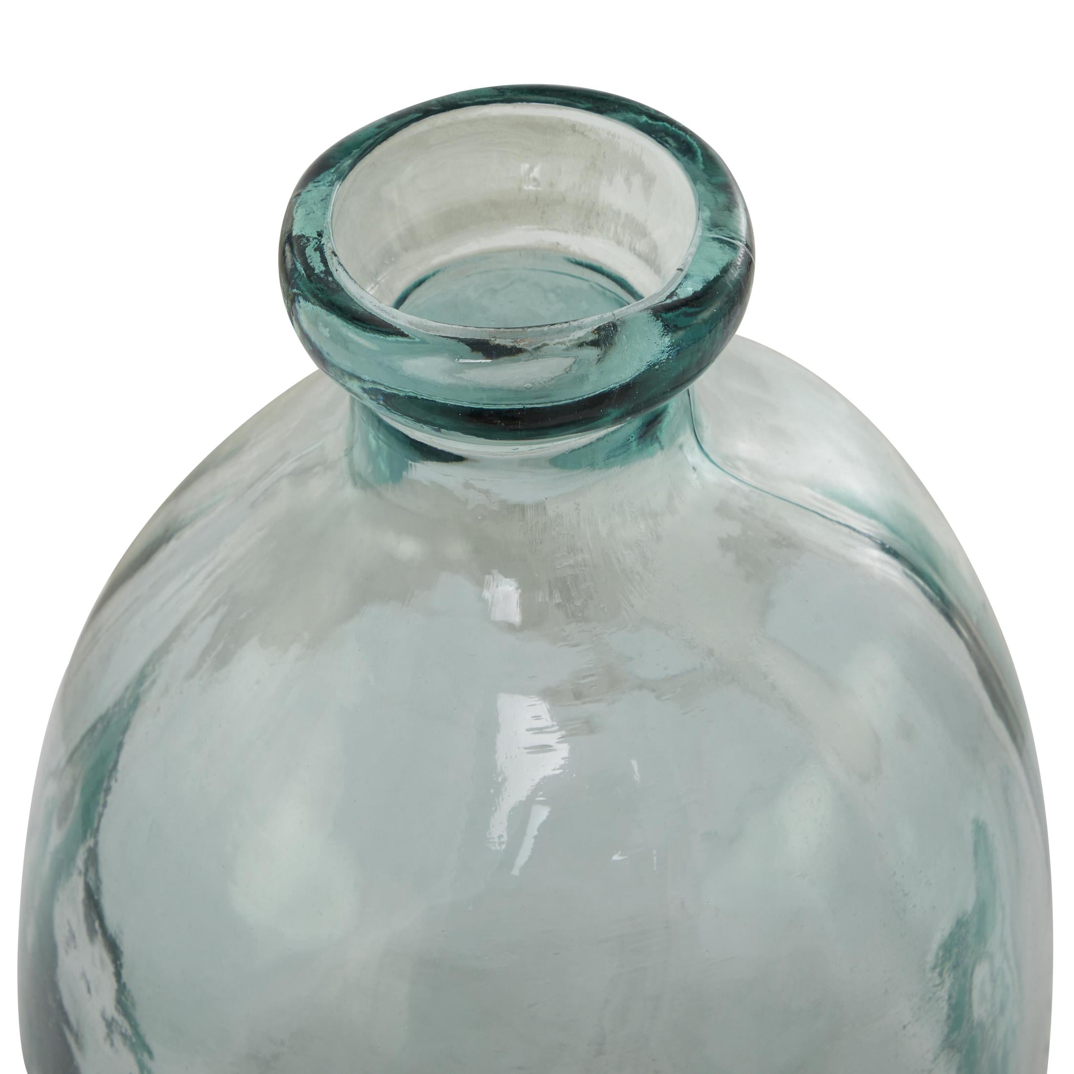 DecMode 29" Abstract Handmade Spanish Bottleneck Light Blue Recycled Glass Vase