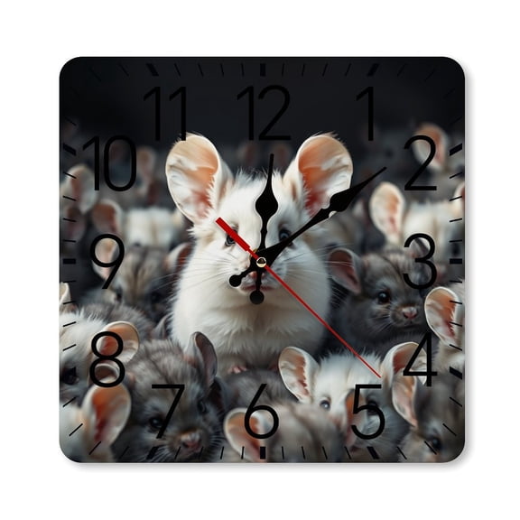 RKSupls 10×10inch Square Silent Wall Clock Wooden Frame, White Rabbits Repeat Scale Decorative Clock for Home Bedroom Living Room Office