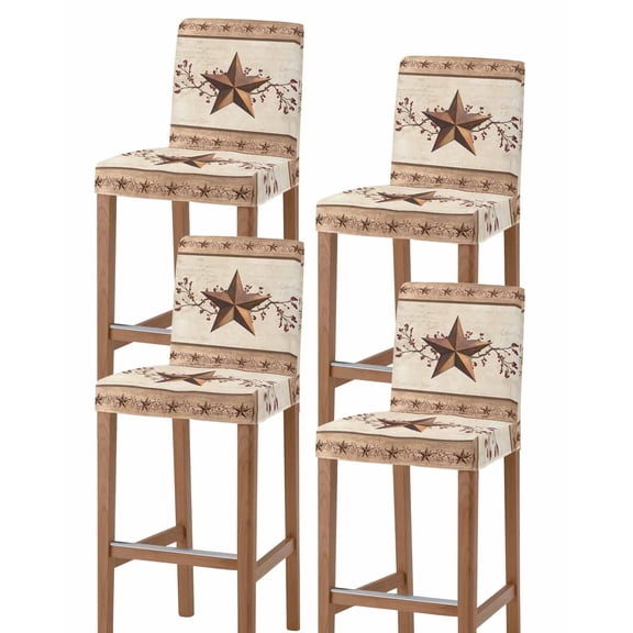 Farmhouse Texas Star Brown Bar Stool Covers Set of 4, Berry Vintage Wooden Stretch Washable Bar Chair Covers with Backs, Removable Pub Counter Height Chair Cover for Kitchen Dining Room Cafe