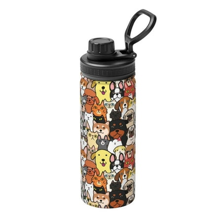 

Tebeau Cats & Dogs Group Print Water Bottle 18oz Sports Insulated Kettle Stainless Steel Outdoor Drinking Bottles Fashion Travel Cup