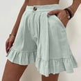 thumbnail image 4 of Clearance RYRJJ Women's Summer Shorts Fashion Linen High Waisted Wide Leg Short Casual Beach Ruffle Lounge Short Pants with Pockets(Mint Green,L), 4 of 8