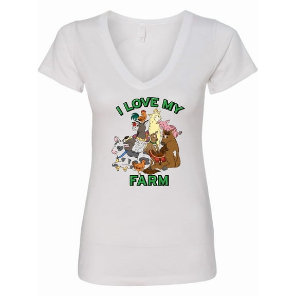Inktastic I Love My Farm with Happy Farm Animals Women's V-Neck T-Shirt