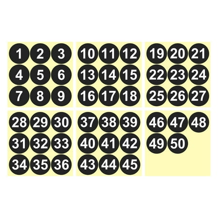 1 to 50 Number Stickers 2 Inch, Vinyl Round Labels for Inventory, Black