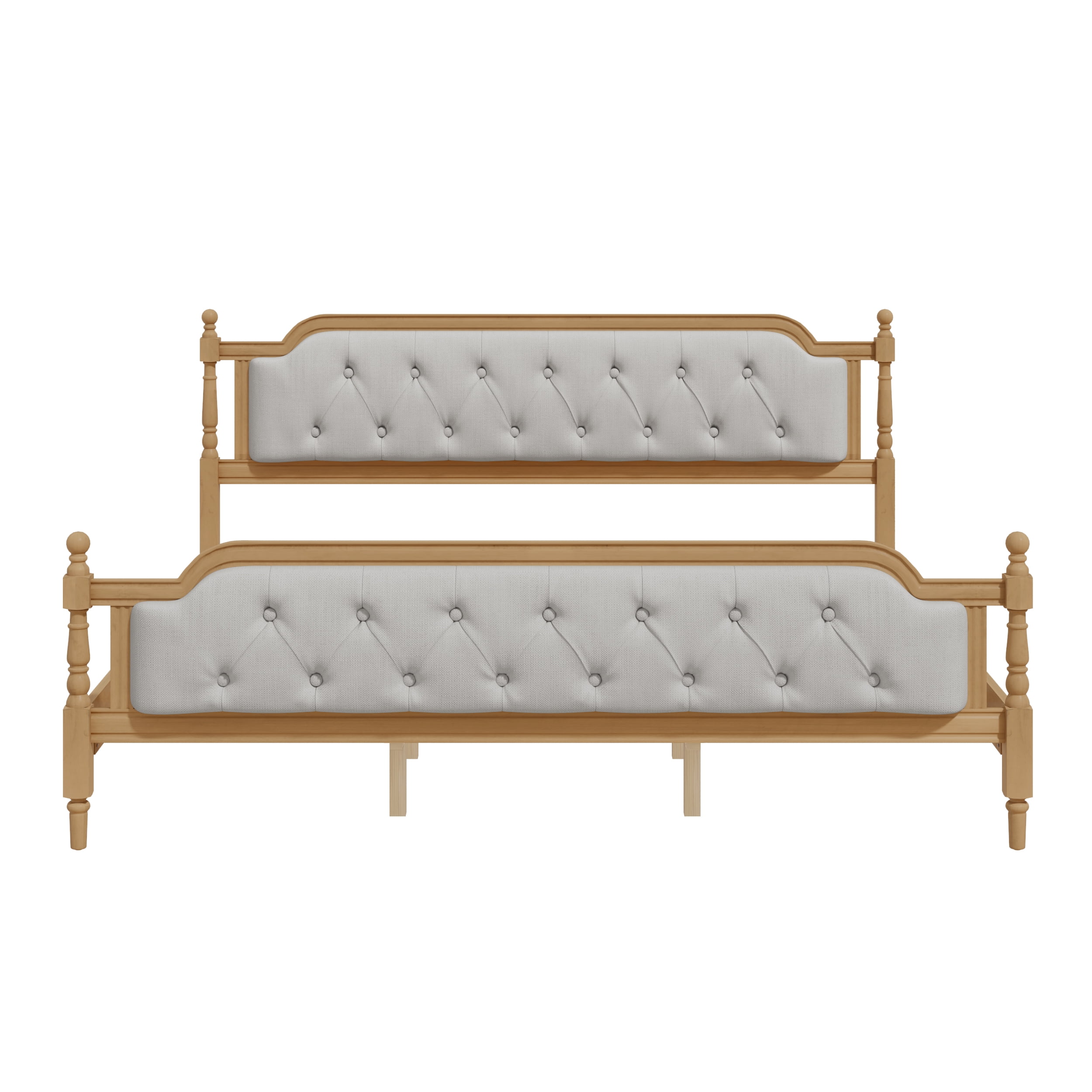MAYEERTY King Traditional Solid Wood Bed Frame Upholstered Tufted Headboard for Bedroom Walnut
