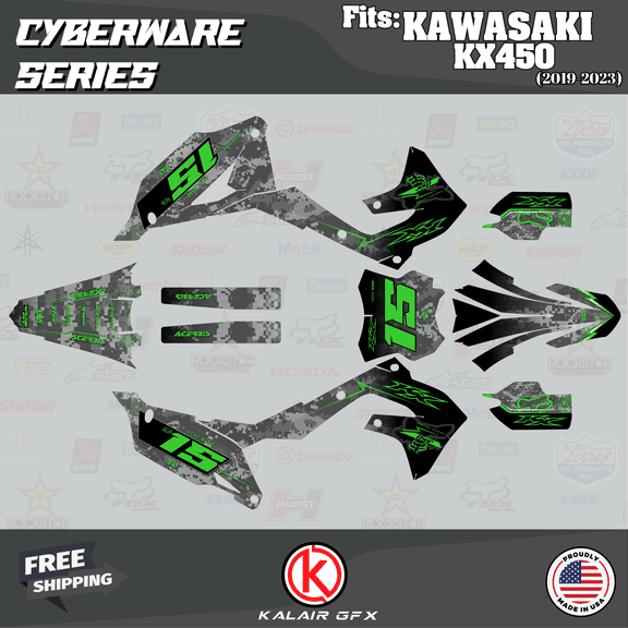 Kalair GFX Graphics Kit for Kawasaki KX450F (2019-2023) Cyberware Series