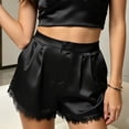 thumbnail image 4 of Cutuoiiu Women's Solid Color High Waist Satin Shorts with Lace Trim and Pockets Casual Loungewear, 4 of 9