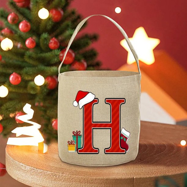 Saco de Papá Noel con letras navideñas para niños, juguete de Navidad, bolso de mano, cubo para niñas, bolsa de regalo elaborada, un regalo para ella