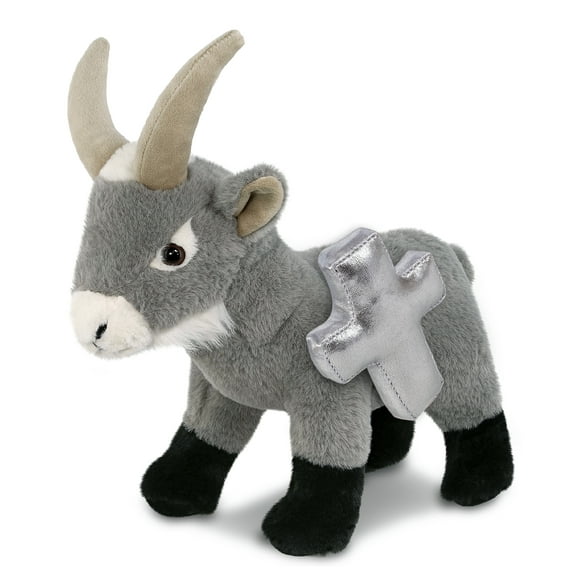 DolliBu Super Soft Grey Goat Stuffed Animal with Silver Cross Plush - Religious Baptism Gifts for Boys and Girls, Dedication Christening Gifts Plush Prayer Toy Healing Stuffed Animal - 12 Inches