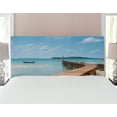 thumbnail image 1 of Landscape Headboard, Old Wooden Bridge to the Blue Sea at Koh Kood Trat Thailand Exotic Beach Scenery, Upholstered Decorative Metal Bed Headboard with Memory Foam, Full Size, Blue Brown, by Ambesonne, 1 of 4