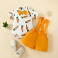 thumbnail image 2 of Otqutp Birthday Romper for Toddler Baby Girls Smocked Outfits Carrot Print Short Sleeve Triangle Bodysuit Shorts 2 Piece Set, 2 of 9
