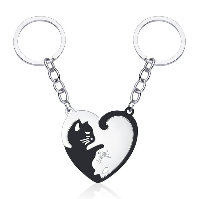 Collares a juego de gatos Collares para mejores amigos Collar de la amistad con corazón Yin Yang Para 2 hechos de acero inoxidable, no se desvanecerá