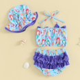 thumbnail image 4 of Mnyotv Toddler Baby Girl Swimsuit 3pcs Bathing Suit Bikini Tops and shorts with sun hats for girls, 4 of 5