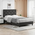 thumbnail image 1 of Twin Size Platform Bed Frame with Upholstered Headboard, Fabric Upholstered Bed Frame with Adjustable Headboard, Bed Frame with Diamond Pattern and Soft Fabric, Wood Slat Support, Grey, 1 of 9