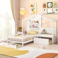 thumbnail image 1 of Gymax Lit Cabane Format Simple Lit Plateforme pour Enfants avec Banc Rembourré et Tablettes Flottantes, 1 of 10