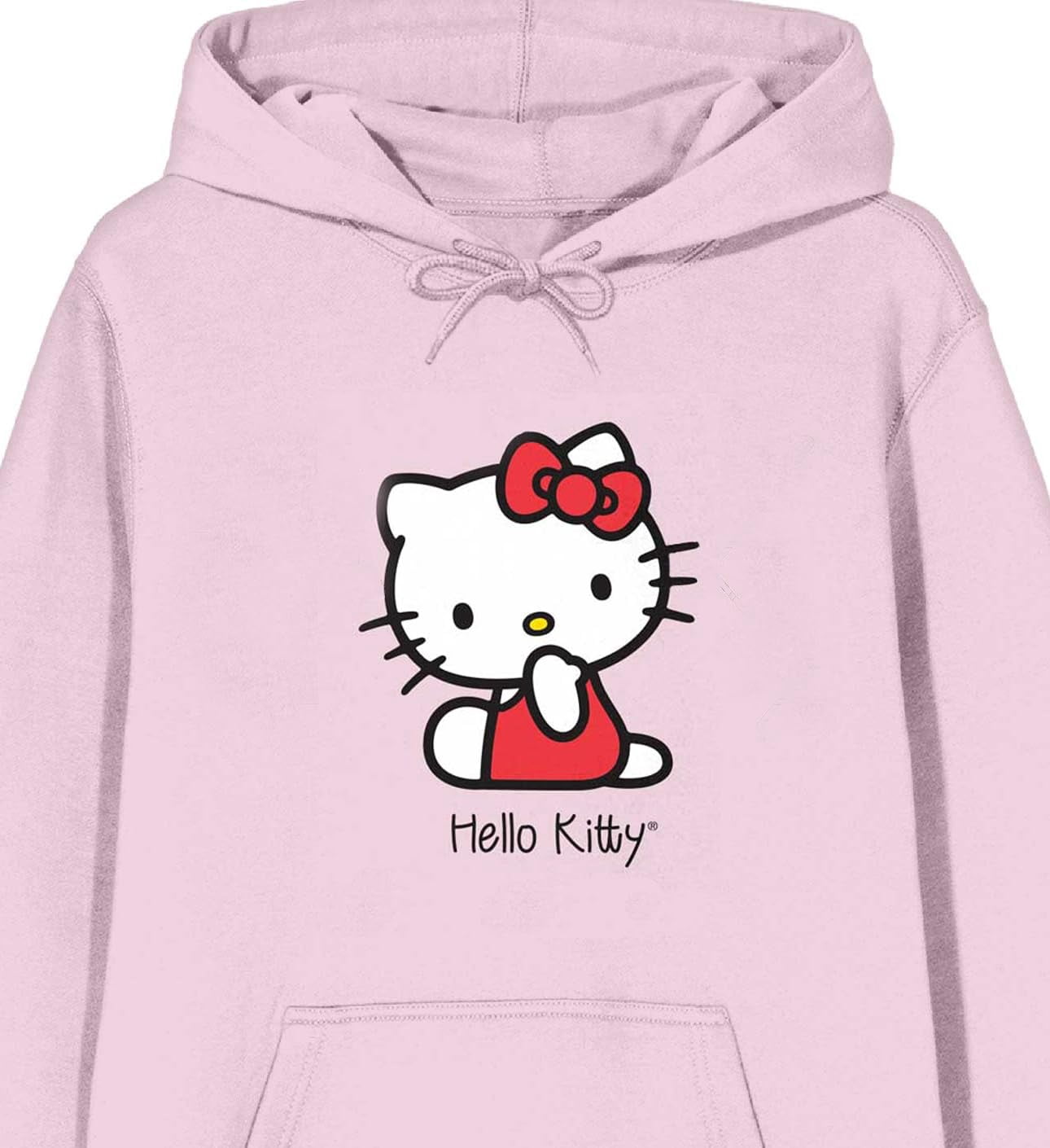 Hello Kitty Red Sitting Kitty Long Sleeve Cradle Pink Adult Hooded Sweatshirt-XL