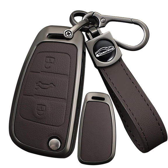 Metal & Leather Flip Key Fob Cover Case Compatible with Audi A1 A3 A4 A6 A8 Quattro Q3 Q7 S3 S6 RS3 RS6 R8 TT TTS Keyless with Keychain