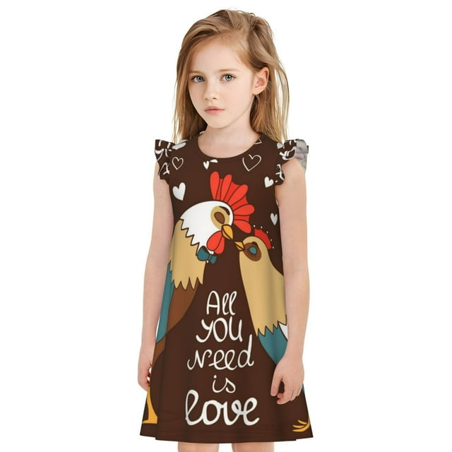 Vsdgher Coq et Poulet pour Filles Chemises de Nuit Manches Courtes à Volants Robe de Nuit Pyjama pour Fête Pyjama-Moyen